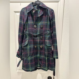 DSQUARED2 Wool Tartan Long Trench Coat Light Pink Lining IT Size 40 approx 4 US